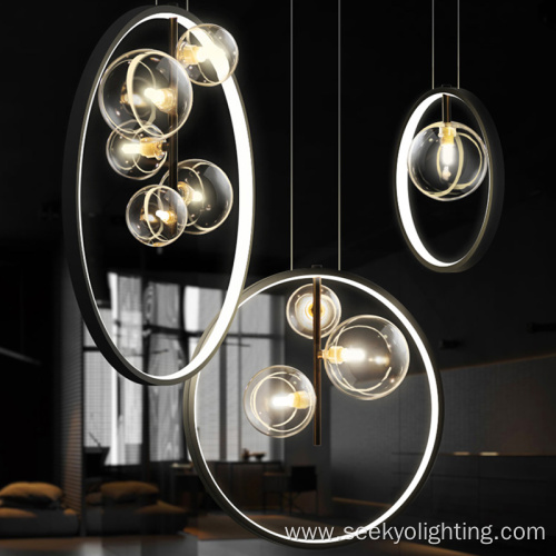 Black Iron Ring Bubble Glass pendant lamp